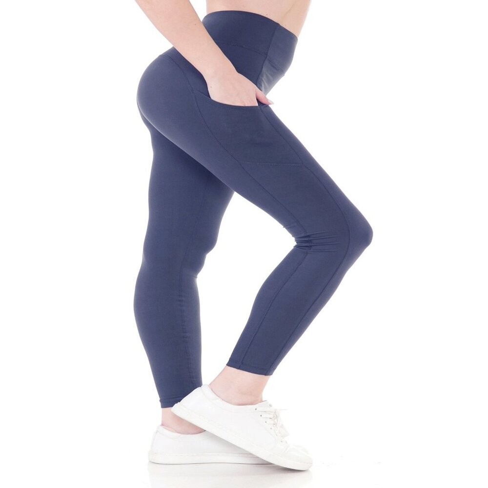 Women Premium 240GSM Nylon Active Leggings w/Pockets Denim Blue S-XL